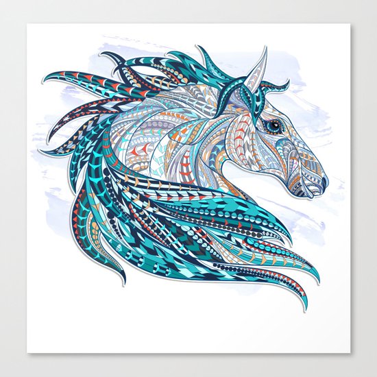 Blue Ethnic Horse Canvas Print