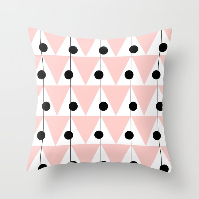 Large Retro Triangles Pattern No. 1 Pink, Black And White Throw Pillow