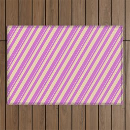 [ Thumbnail: Tan & Orchid Colored Lined Pattern Outdoor Rug ]