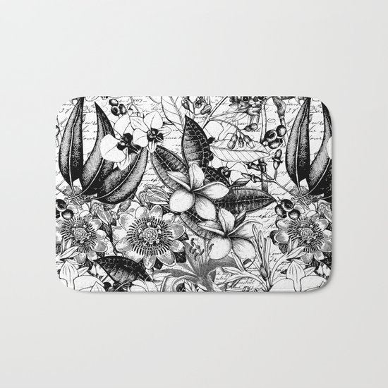 Black and white tropical flower Bath Mat