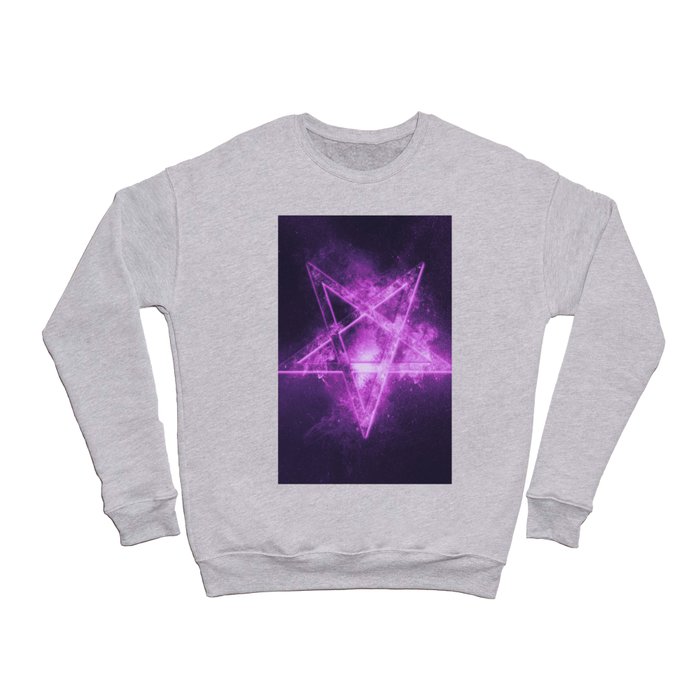 Reversed Pentagram symbol. Abstract night sky background. Crewneck Sweatshirt