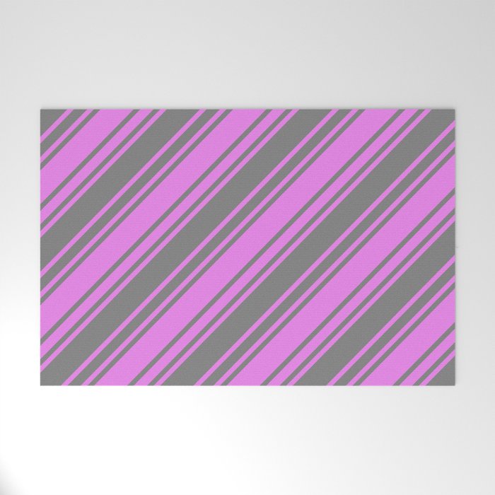 Grey & Violet Colored Striped Pattern Welcome Mat