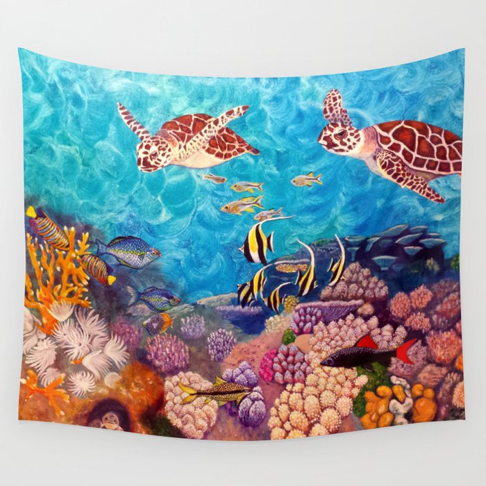 Zach's Seascape - Sea turtles Wall Tapestry