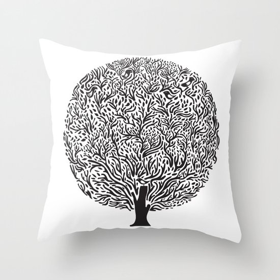 Black and White Tree Throw Pillow