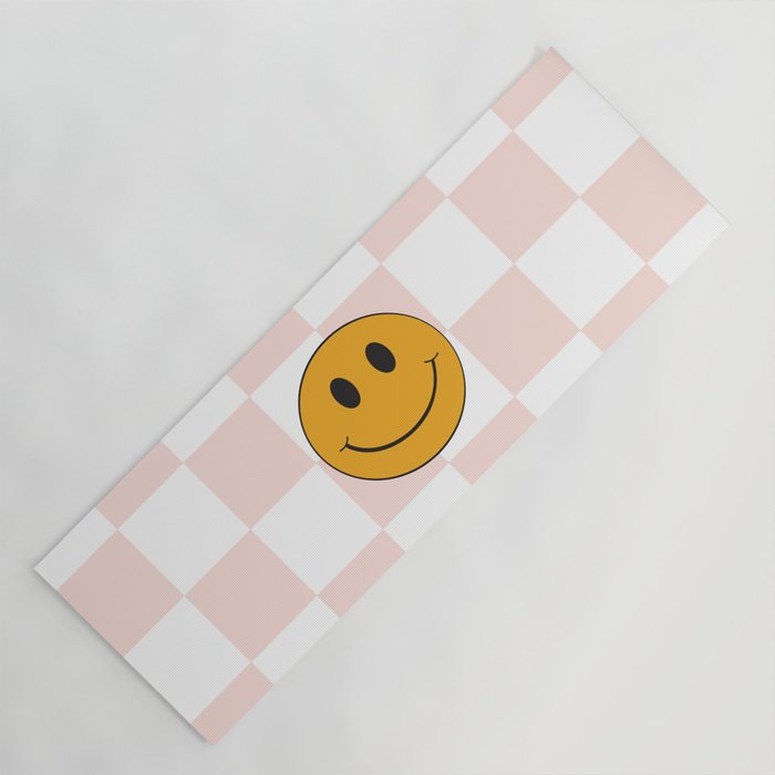 Smiley Face Pink & White Checker Pattern Yoga Mat