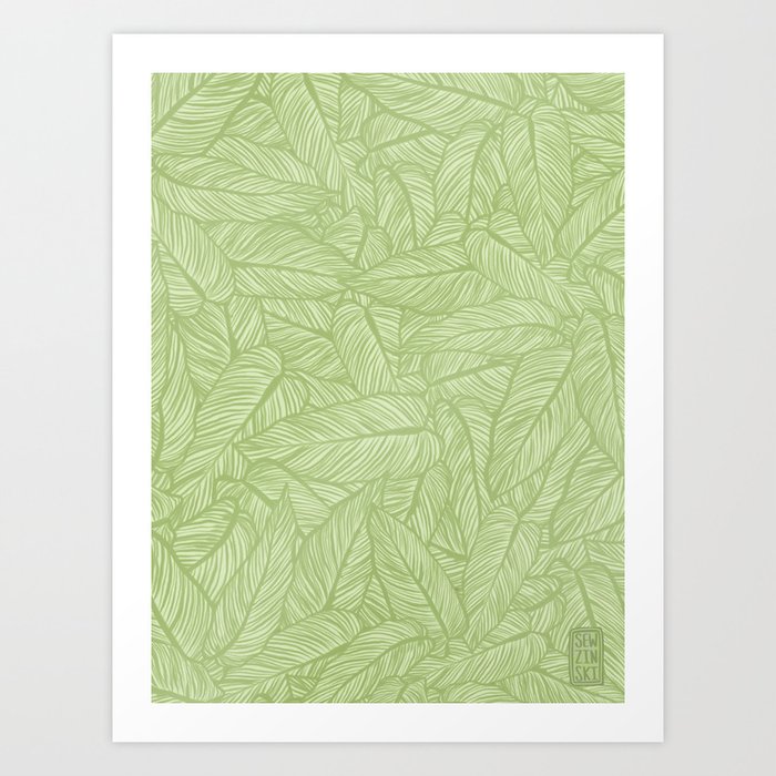 Striped Leaves in Green Art Print