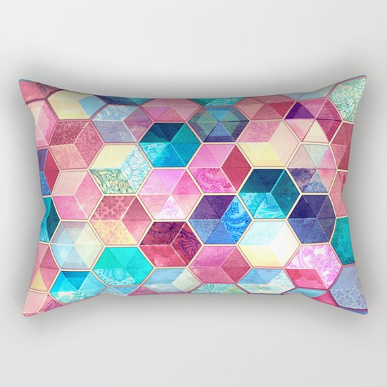 Topaz & Ruby Crystal Honeycomb Cubes Rectangular Pillow