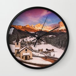 San Cipriano di Tires Wall Clock | Travel, Snow, Landscape, Southtyrol, Peak, Alps, Dolomite, Panorama, Mountain, Tyrol 