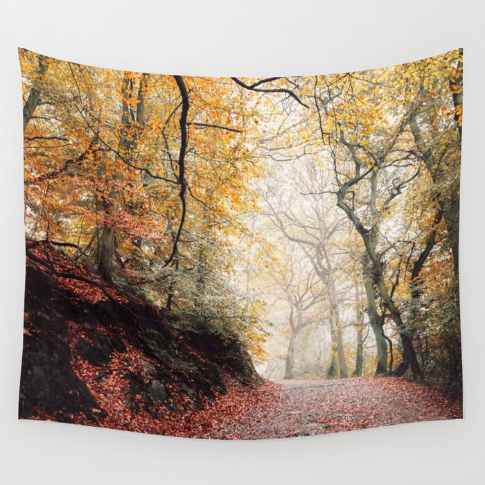 Path through the Autumn Forest Wall Tapestry