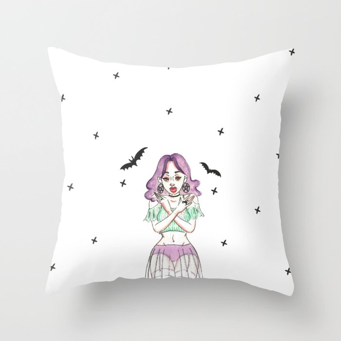 Gypsy Gothic Bat Girl - Lace Skirt Throw Pillow