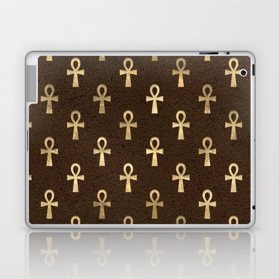 Brown & Gold Ancient Egyptian Ankh Symbol Of Life Pattern Laptop & iPad Skin