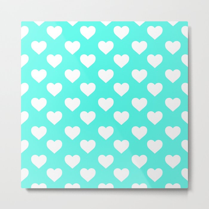 Hearts (White & Turquoise Pattern) Metal Print