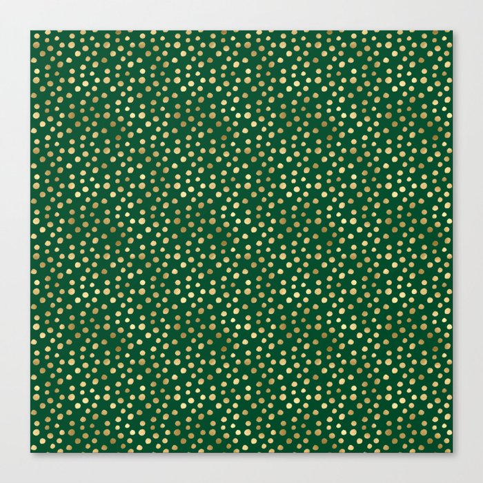 Emerald Green Gold Spots Pattern Canvas Print