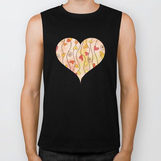 Heart and Spiral Botanic Pattern III - Fall Love Biker Tank