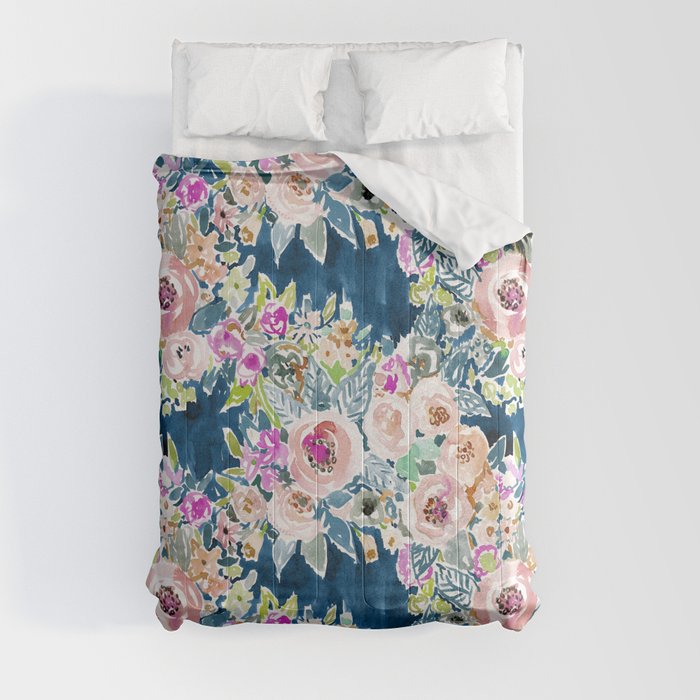 NAVY SO LUSCIOUS Colorful Watercolor Floral Comforter