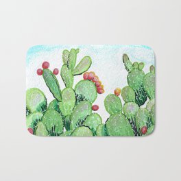 Cactus Pears Watercolor Bath Mat | Saphire, Pears, Claire, Painting, Green, Blue, Cacti, California, Watercolor, Cactus 