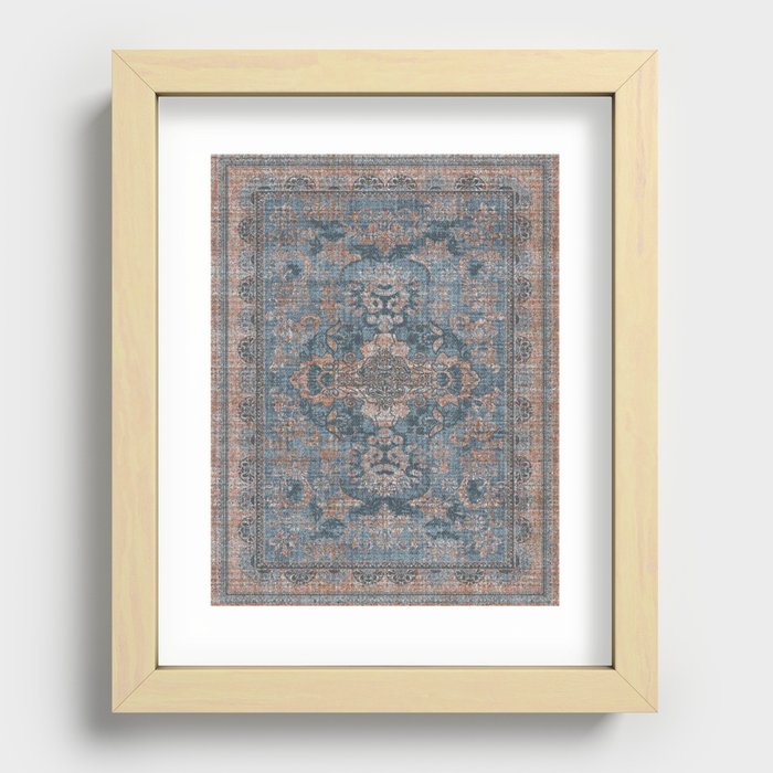 Antique Oriental Persian Blue Rust Recessed Framed Print