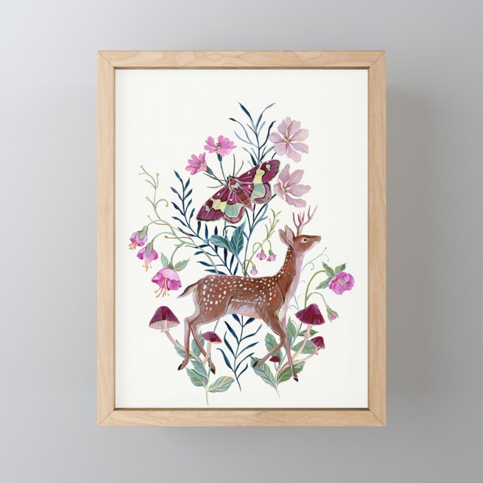 Floral Deer Framed Mini Art Print