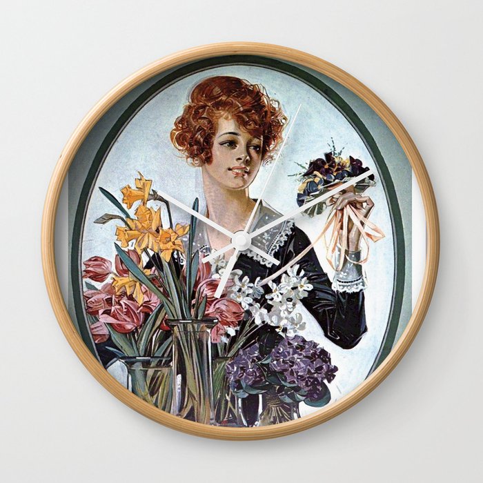 Lady with flowers Wall Clock