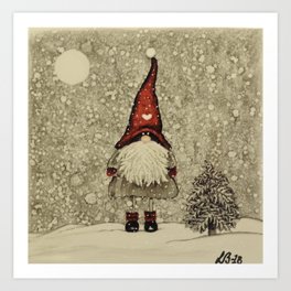 "Tomten Elmer" is looking for a little Christmas tree. Art Print