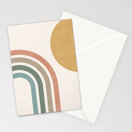 Mid Century Colorful Sun & Rainbow Stationery Card