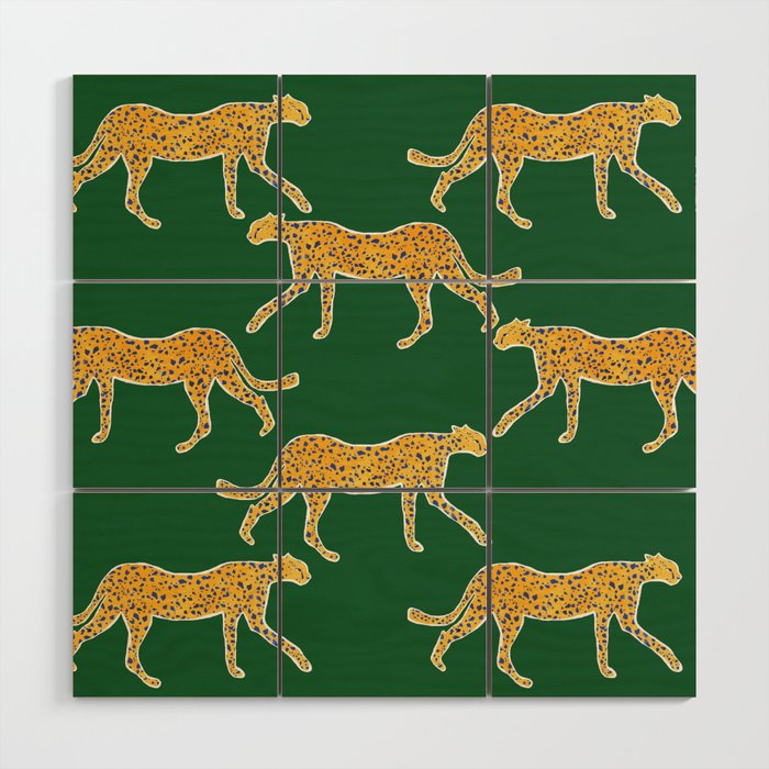 Tropical Animal Print Green Cheetah Illustration Wood Wall Art
