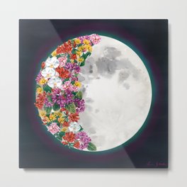Flower Moon Metal Print | Fullmoon, Orchids, Painting, Blooms, Boho, Illustration, Digital, Mixedmedia, Wildflowers, Flowermoon 