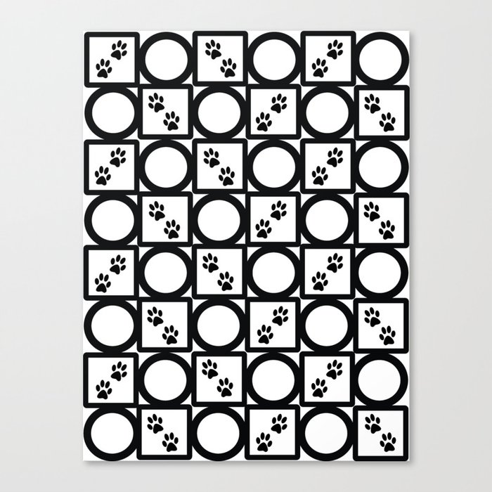 Black and White Geometric Paw Pattern Canvas Print