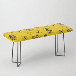 Yellow And Blue Silhouettes Of Vintage Nautical Pattern Bench
