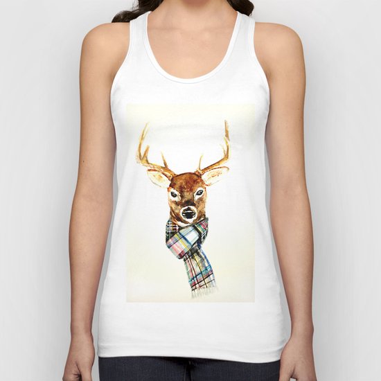 Deer buck with winter scarf - watercolor Unisex Tank Top