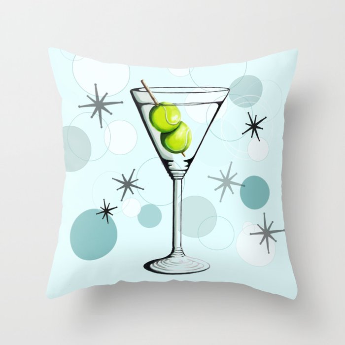 Tennis Martini Bubbles Throw Pillow