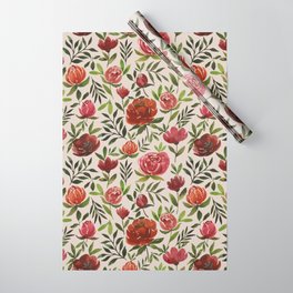 Burgundy Watercolor Floral Pattern Wrapping Paper