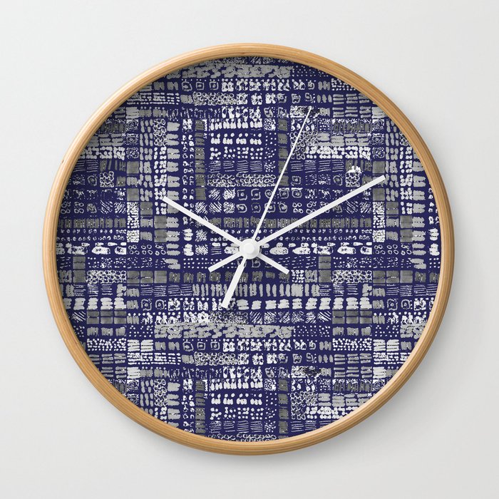 shibori inspired navy blue ink marks hand-drawn collection Wall Clock