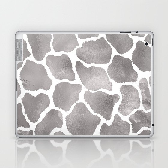 Hipster Glam Silver White Giraffe Animal Print Laptop & iPad Skin