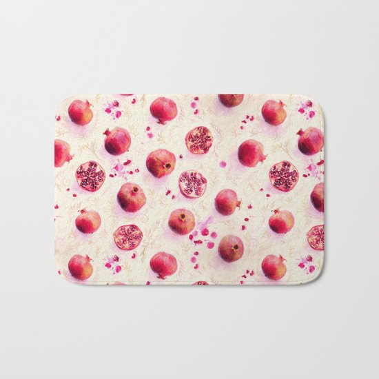 Painted Pomegranates with Gold Leaf Pattern Bath Mat