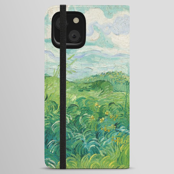 Green Wheat Field Landscape Painting iPhone Wallet Case
