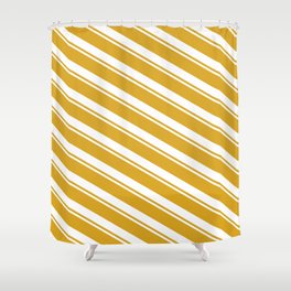 [ Thumbnail: Goldenrod and White Colored Stripes Pattern Shower Curtain ]