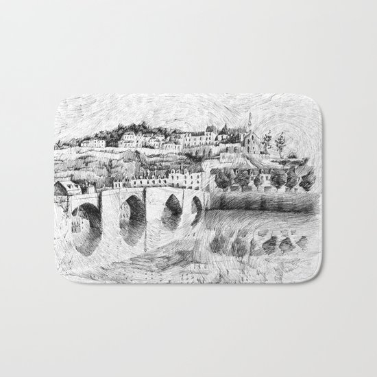 Terrasson village - France drawing Bath Mat