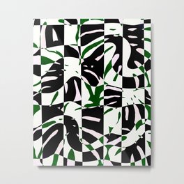 Checkered monstera jungle pattern - green black Metal Print | Abstract, Monstera, Milkcow, Camouflage, Nature, Lines, Leaves, Tropical, Plaid, Geometric 