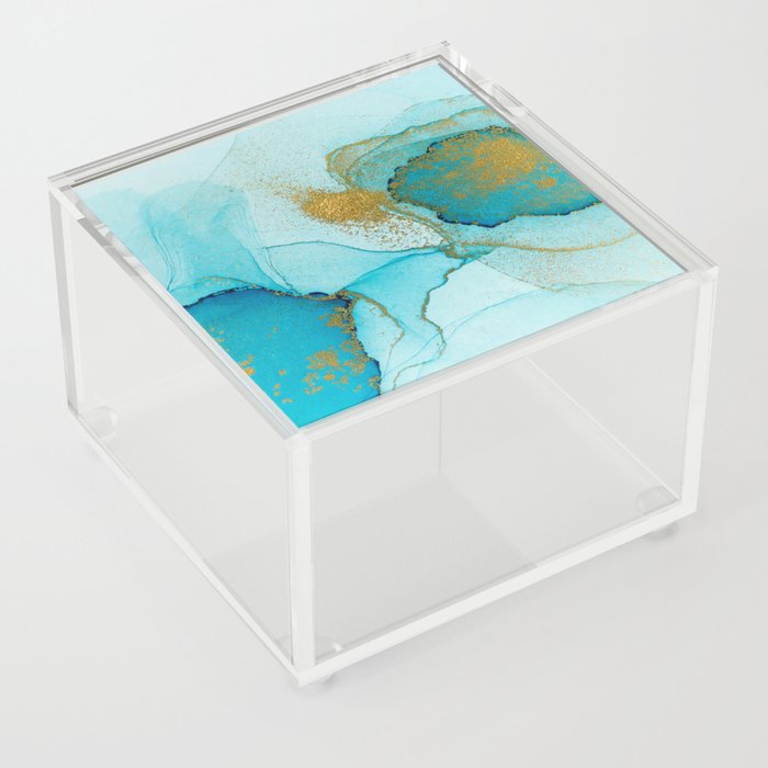 Blue and Gold Abstract Watercolor Paint Acrylic Box