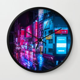 Post Apocalyptic Neon City Blues  - Tokyo Wall Clock