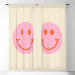 70s Retro Pink Smiley Face Blackout Curtain