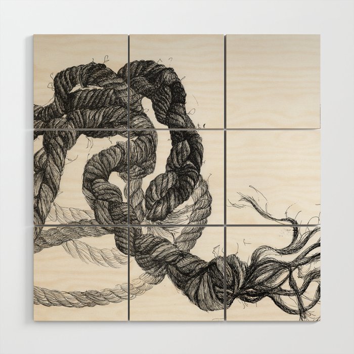 Rope Pen and Ink Drawing Wood Wall Art