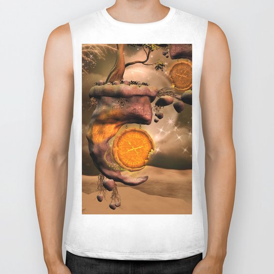 Fantasy world with flying rocks with clocks Biker Tank
