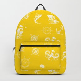 Yellow And White Silhouettes Of Vintage Nautical Pattern Backpack