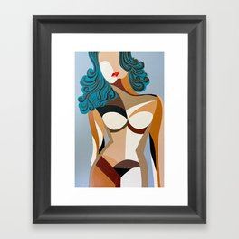 Woman with Red Lips Framed Art Print