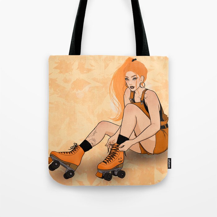 Skater Girl in Orange Tote Bag
