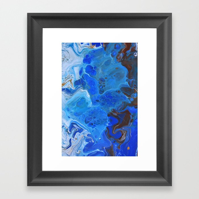 Storm Surge Blue And Brown Fluid Acrylic Abstract Painting Framed