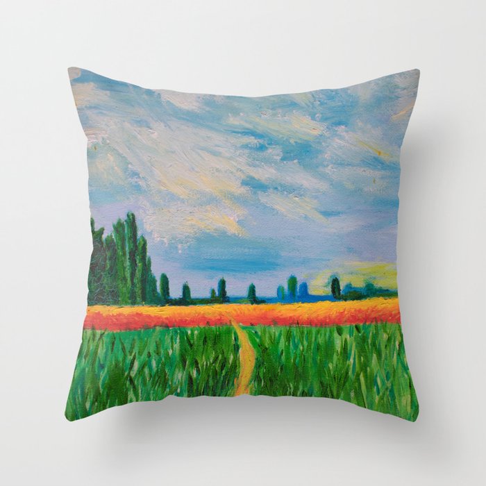 Monet's Expressionism Wheat Field Throw Pillow