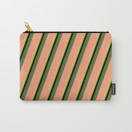 [ Thumbnail: Colorful Pale Goldenrod, Green, Black, Dark Olive Green & Light Salmon Colored Lined/Striped Pattern Carry-All Pouch ]